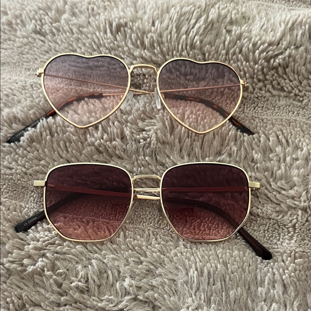 Gold Heart and Square Sunglasses Set